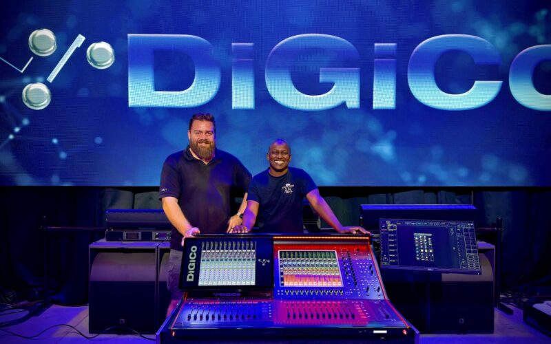 Happy days! Aaron King from Crotchet Music with his new DiGiCo Quantum 225 pictured with DWR’s Kyle Robson (Left).