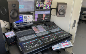 One of Boston College’s new DiGiCo SD10B consoles installed in a main control room of the media suite located between Conte Forum and Alumni Stadium